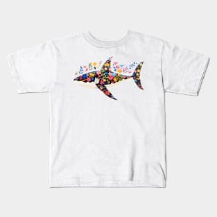 Abstract Floral Shark Silhouette Kids T-Shirt